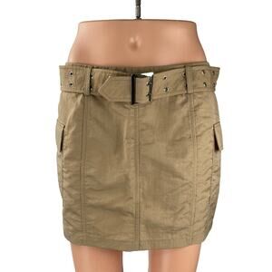 NEW NA-KD Tan Beige Khaki Low Waist Belted Utility Cargo Mini Skirt Size 6